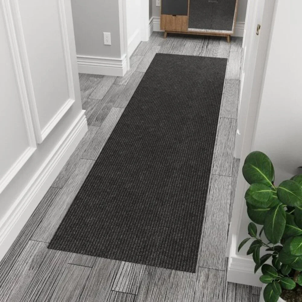 New Solid Design Non-Slip Rubberback 2x6 Indoor/Outdoor Runner Rug, Black